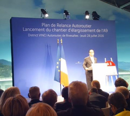 Visite de François Hollande sur le chantier de l’autoroute A9 dans les Pyrénées-Orientales